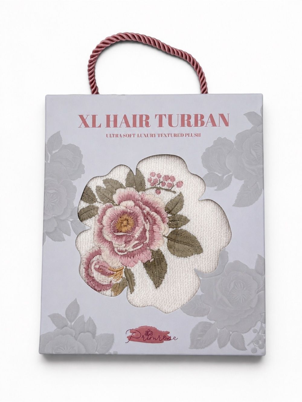 Primrose XL Hair Turban Luxury Plush Microfiber Hair Wrap – Floral Embroidered